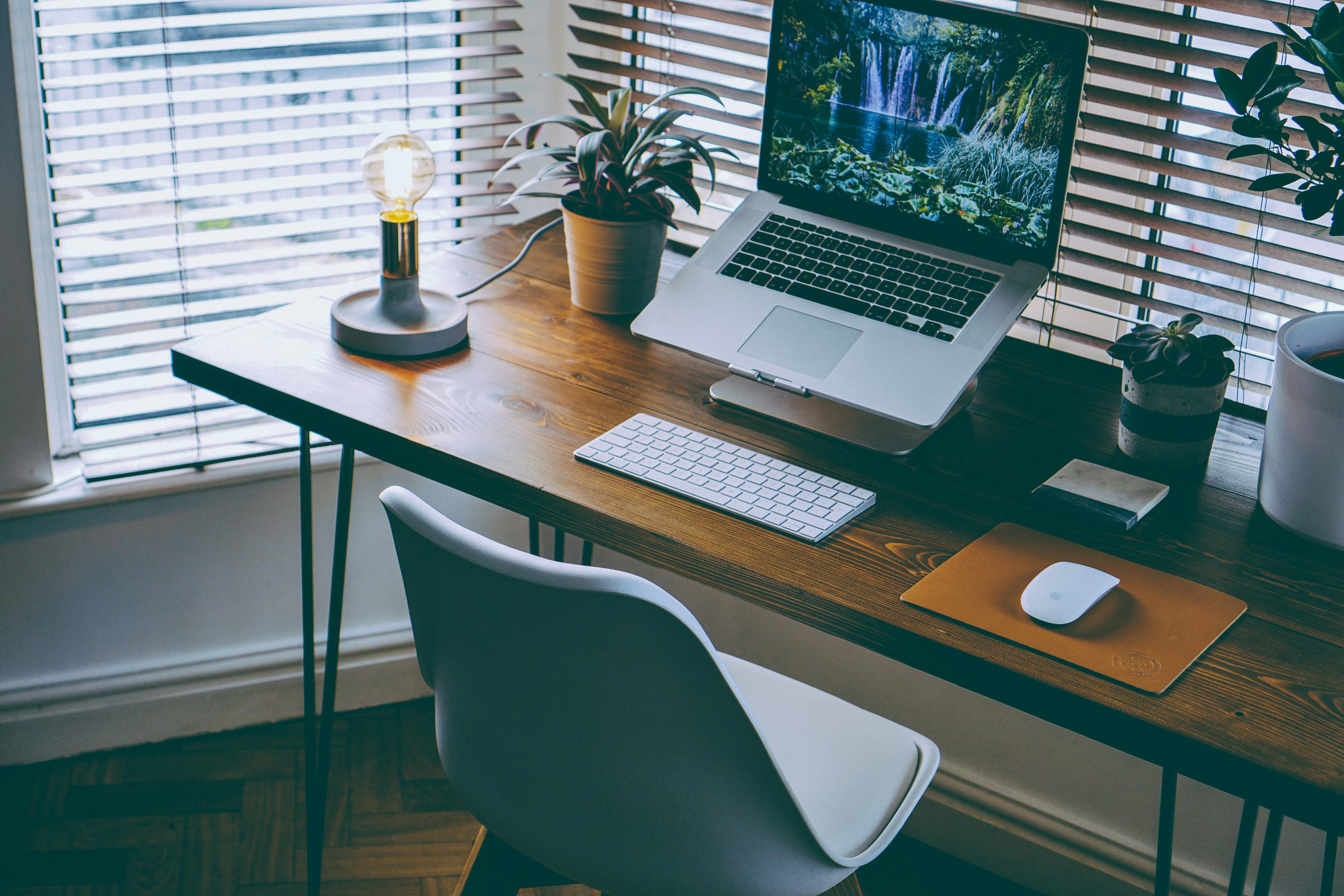 Computer work station in a cozy office.